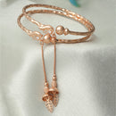 Rose Gold-Plated Leaf Dangling Charm White Cubic Zirconia Stone studded Bangle Bracelets (Set Of 2)