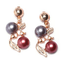 Rose Gold-Plated Red & White Artificial Stones Studded Leafy Shaped Necklace with Earrings Jewellery Set