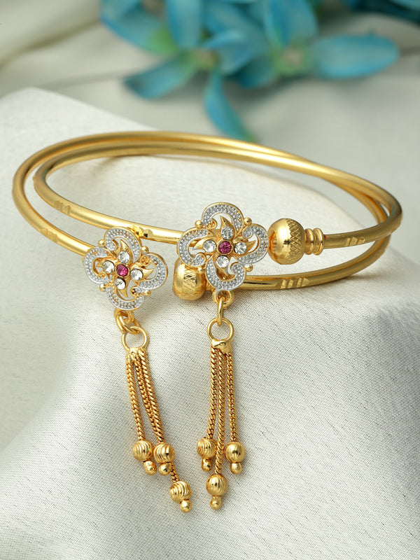 Gold-Plated White American Diamond studded Handcrafted Kada Bracelet