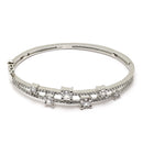 Rhodium-Plated Silver Toned Square Shaped White American Diamond Studded Bracelet