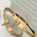 Gold Plated Minimal Design Drop CZ Studded Cuff Bracelet Set Of 2