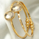 Gold-Plated Round Shaped White Stone studded Bangle Bracelet (Set Of 2)