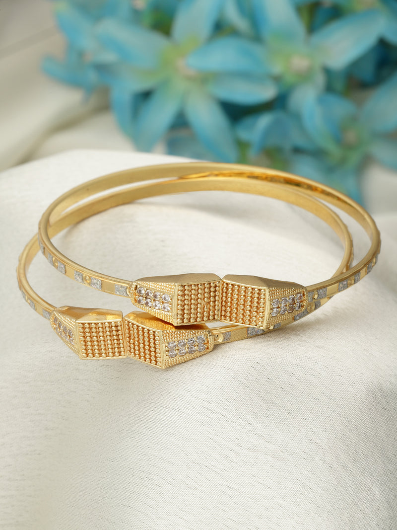 Gold-Plated White Cubic Zirconia studded Bangle Bracelets (Set Of 2)