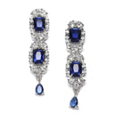 Rhodium-Plated Navy Blue American Diamonds Studded Teardrop & Cubical Necklace & Earrings Jewellery Set