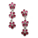 Oxidised Silver-Plated Flower Shaped Red American Diamond Studded Necklace Earrings Jewellery Set