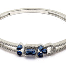 Rhodium Plated Silver Toned Square Royal Blue American Diamond Studded Bracelet