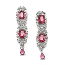 Rhodium-Plated Red American Diamonds Studded Teardrop & Cubical Necklace & Earrings Jewellery Set