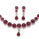 Oxidised Silver-Plated Red Round American Diamond Studded Necklace with Earrings Jewellery Set