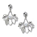 Silver-Plated White Cubic Zirconia & White Pearls Studded Leaf Shaped Necklace with Earrings