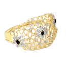 Gold-Plated Floral Design Black & White American Diamond Studded Bangle & Ring Set