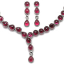 Oxidised Silver-Plated Red American Diamond Studded Necklace with Earrings Jewellery Set