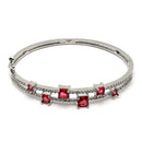 Rhodium-Plated Silver Toned Square Red American Diamond Studded Bracelet