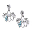 Silver-Plated Blue Cubic Zirconia & White Pearls Studded Leaf Shaped Necklace with Earrings Jewellery Set