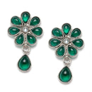 Oxidised Silver-Plated Pear Shaped Green American Diamond Studded Necklace Earrings Jewellery Set