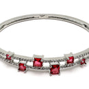 Rhodium-Plated Silver Toned Square Red American Diamond Studded Bracelet