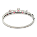 Rhodium-Plated Silver Toned Square Red American Diamond Studded Bracelet