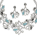 Silver-Plated Blue Cubic Zirconia & White Pearls Studded Leaf Shaped Necklace with Earrings Jewellery Set