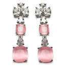 Rhodium-Plated Pink Square American Diamonds Studded Pendulous Necklace & Earrings Jewellery Set