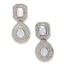 Rhodium-Plated Grey & White American Diamond studded Square & Teardrop Shaped Drop Earrings