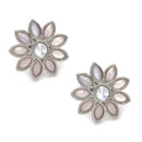 Oxidised Silver-Plated Flower & Leaf Pink American Diamond Studded Necklace Earrings Jewellery Set