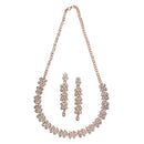 Rose Gold-Plated White Cubic Zirconia Studded Leafy Shaped Necklace with Earrings Jewellery Set