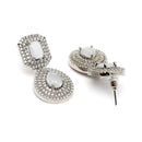 Rhodium Plated Square Gray American Diamond Contemporary Drop Earrings