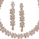 Rose Gold-Plated White Cubic Zirconia Studded Leafy Shaped Necklace with Earrings Jewellery Set