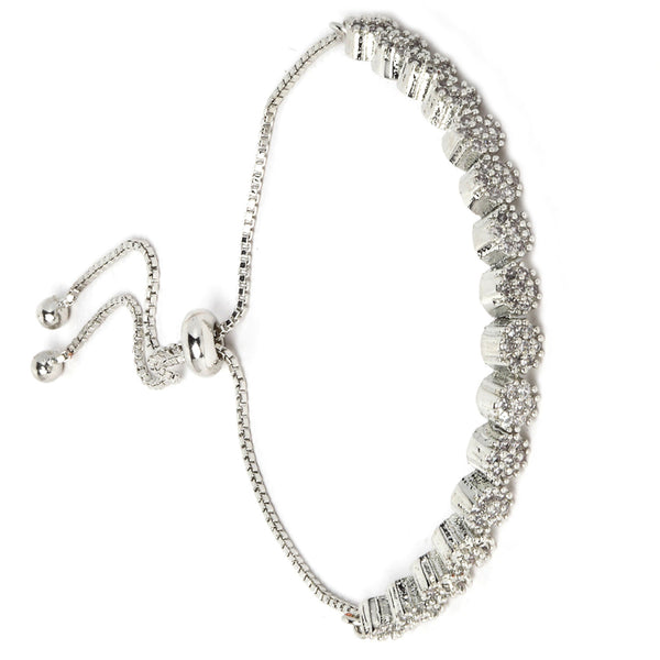 Rhodium Plated Silver Toned Cubic Zirconia Stone-Studded Bracelet