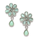 Oxidised Silver-Plated Pear Shaped Lime Green American Diamond Studded Necklace with Earrings Jewellery Set