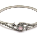 Rhodium Plated Silver Toned Round Pink American Diamond Studded  Bracelet