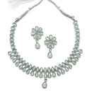 Oxidised Silver-Plated Pear Shaped Lime Green American Diamond Studded Necklace with Earrings Jewellery Set