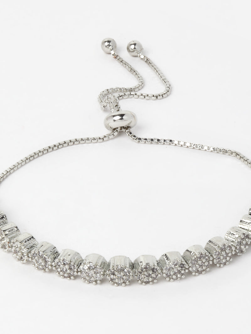 Silver-Toned Cubic Zirconia Studded Charm Bracelet