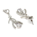 Rhodium Plated Quirky White American Diamond Contemporary Long Drop Earrings