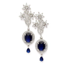 Rhodium-Plated Navy Blue American Diamond studded Contemporary Drop Earrings