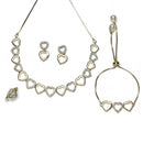Gold-Plated Dual Toned White American Diamond Studded Heart Shaped Jewellery Set