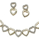 Gold-Plated Dual Toned White American Diamond Studded Heart Shaped Jewellery Set