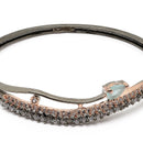 Rose Gold-Plated Black Toned Sea Green American Diamond Studded Kada Bracelet