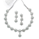 Oxidised Silver-Plated Flower Shaped Lime Green American Diamond Studded Necklace Earrings Jewellery Set