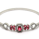 Rhodium-Plated Silver Toned Square Shaped Red American Diamond Studded Bracelet
