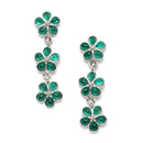 Oxidised Silver-Plated Flower Shaped Green American Diamond Studded Necklace Earrings Jewellery Set