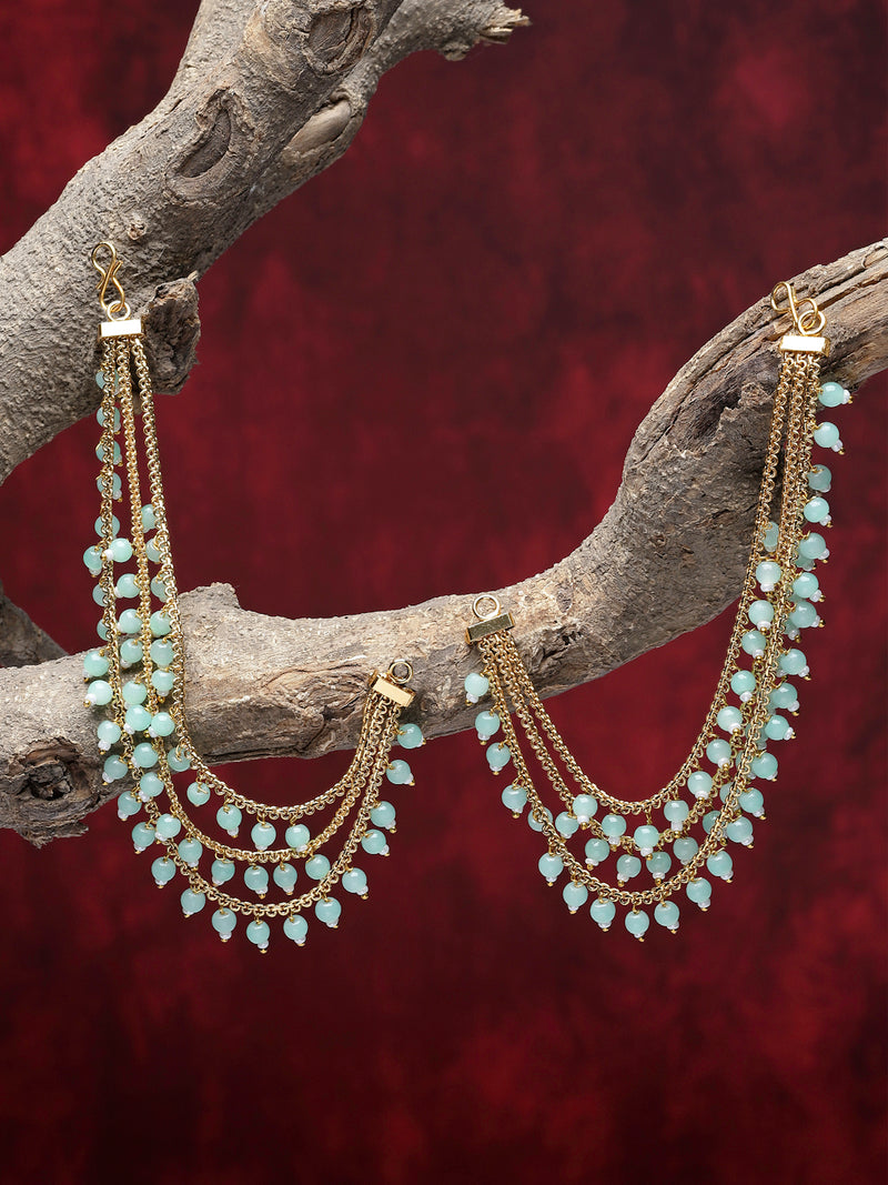 Gold-Plated Sea Green Pearls studded Ear Chains