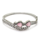 Rhodium-Plated Silver Toned Teardrop & Leaf Shaped Pink American Diamond Studded Bracelet