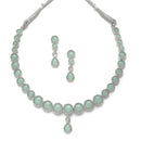 Oxidised Silver-Plated Lime Green Round American Diamond Studded Necklace with Earring Jewellery Set