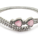 Rhodium-Plated Silver Toned Teardrop & Leaf Shaped Pink American Diamond Studded Bracelet