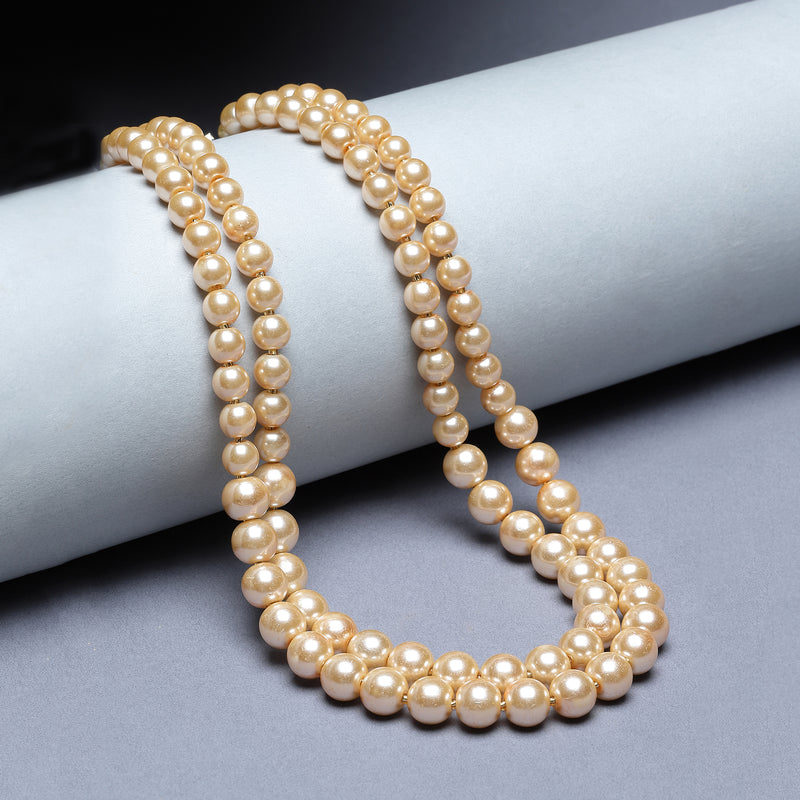 Gold-Plated Champagne Pearls Studded Layered Necklace