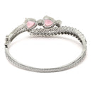 Rhodium-Plated Silver Toned Teardrop & Leaf Shaped Pink American Diamond Studded Bracelet