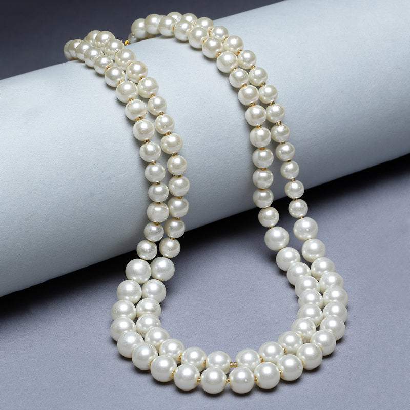 Gold-Plated White Pearls Studded Layered Necklace