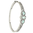 Rhodium-Plated Silver Toned Teardrop & Square Shaped Sea Green American Diamond Studded Bracelet