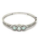 Rhodium-Plated Silver Toned Teardrop & Square Shaped Sea Green American Diamond Studded Bracelet