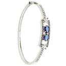 Rhodium-Plated Silver Toned Navy Blue American Diamond Studded Kada Bracelet